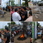 টায়ার জ্বালিয়ে রাস্তা অবরোধ যানচালক সহ আমজনতার